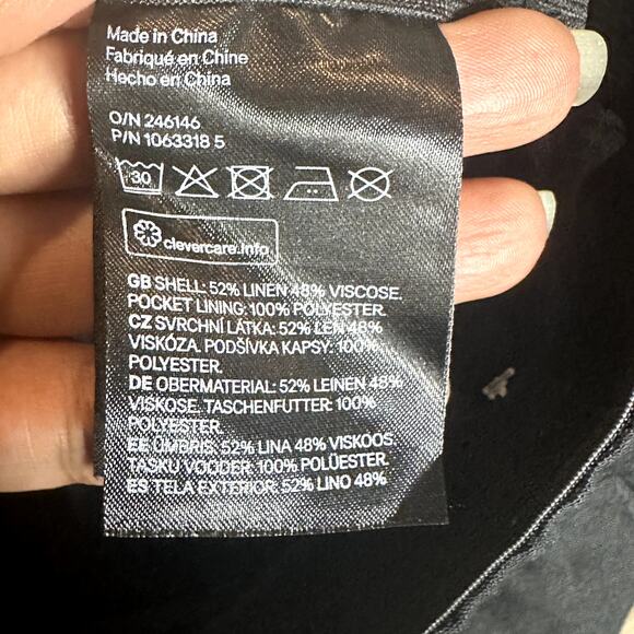 H&M Black Linen Blend Pockets High Rise Wide Leg Trouser Pants Women's‎ Size 12 - Picture 6 of 6